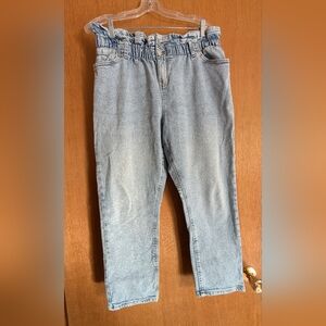 High-Waist Paperbag Light Blue Straight-Leg Jeans